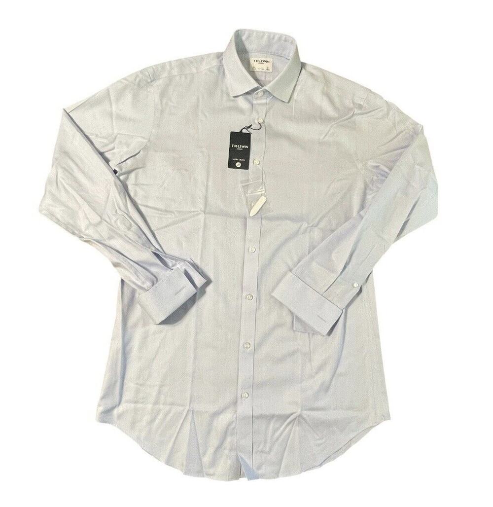 NWT T.M. Lewin Button Up Shirt Men Large/16.5 Light Blue Oxford Fitted LS French
